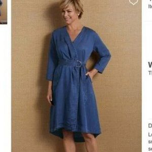 Soft Surroundings Traviata Chambray Belted knee length Wrap Dress Size Medium